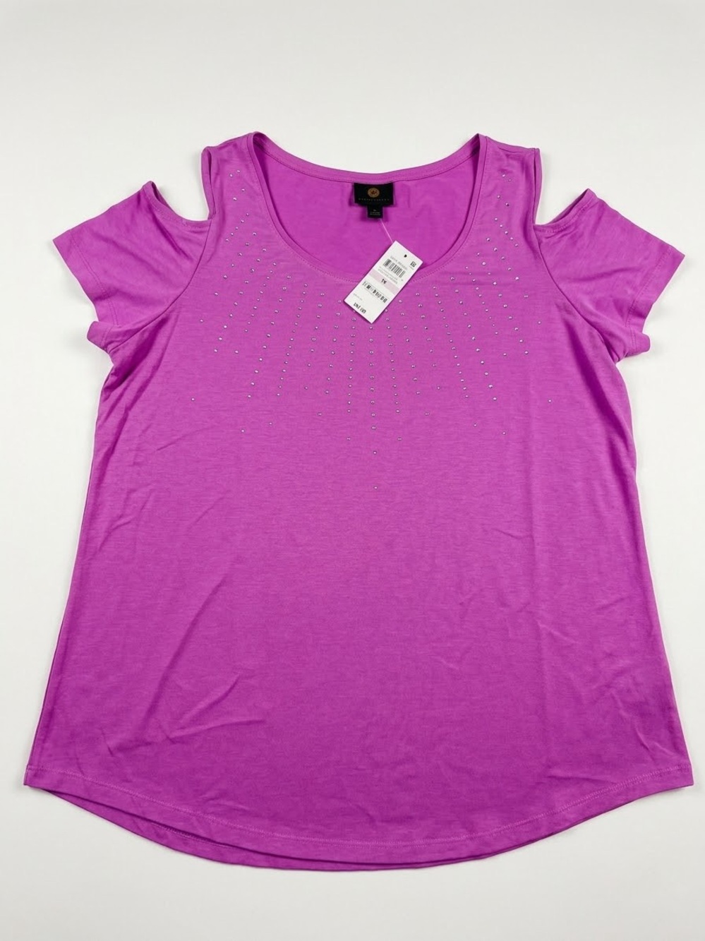 JM Collection Bright Purple Cold-Shoulder Tee with Stud Detail